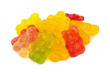 Renkli neon jelibon şekerler beyaz arkaplanda izole edilir