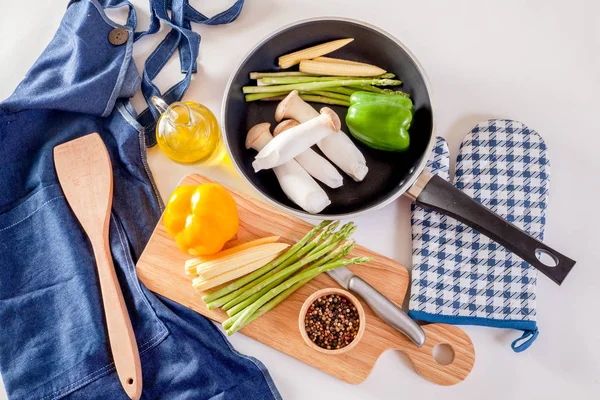 Koekenpan Verse Groenten Met Koken — Stockfoto