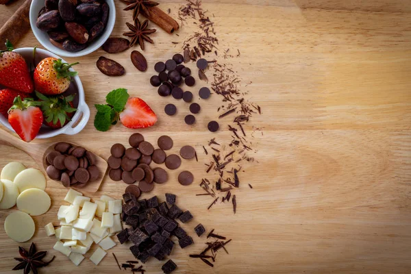 Cacao Chocolate Sobre Fondo Madera — Foto de Stock