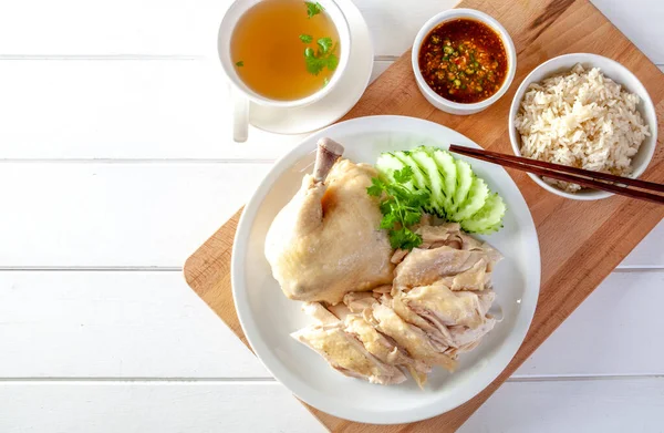 Hainan Nasi Ayam Ayam Kukus Dengan Nasi Khao Mun Kai — Stok Foto