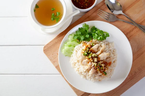 Hainan Nasi Ayam Ayam Kukus Dengan Nasi Khao Mun Kai — Stok Foto