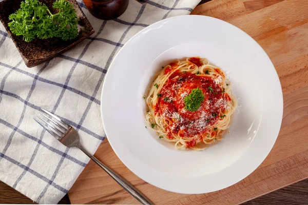 Pasta Espaguetis Con Albóndigas Salsa Tomate — Foto de Stock