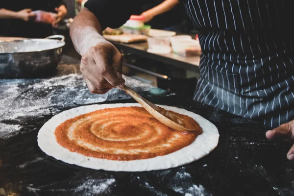 Lebensmittelkonzept Pizza Und Zutaten Zubereiten — Stockfoto