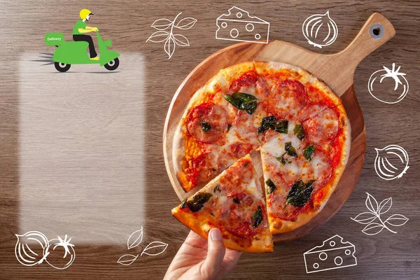 Concept Pizza Bezorgmenu Stockafbeelding