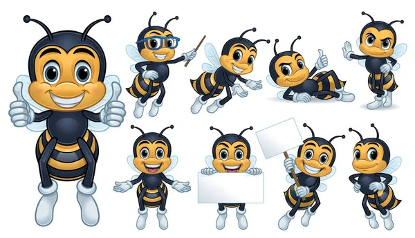 Bienen Maskottchen Mit Posen Vektor Illustration Folge Stockvektor