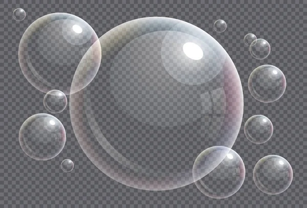 Transparent Tvål Bubblor Med Rainbow Reflektion — Stock vektor