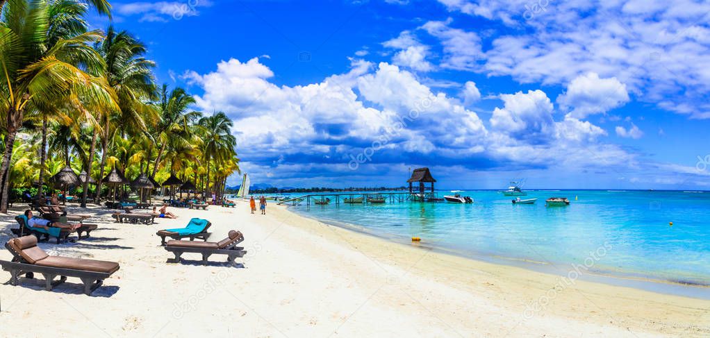 Holidays in tropical paradise - beautiful beaches of Mauritius island.