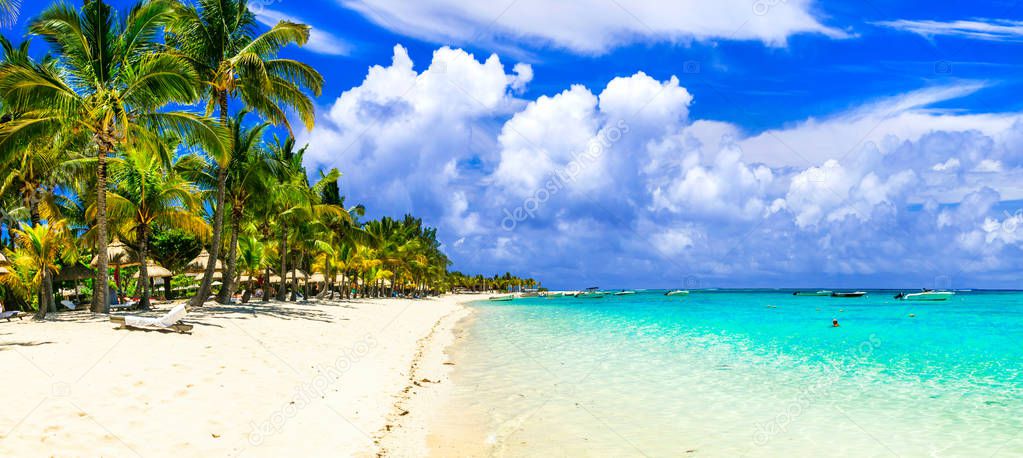 Tropical vacations. Splendid white sandy beaches of Mauritius island.