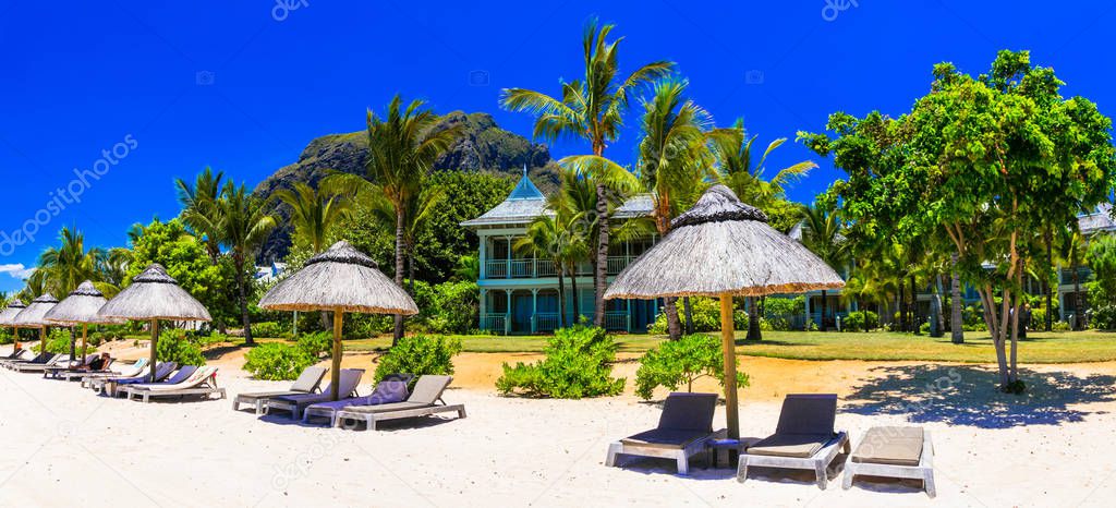 Relaxing beach holidays in tropical paradise of Mauritius island.