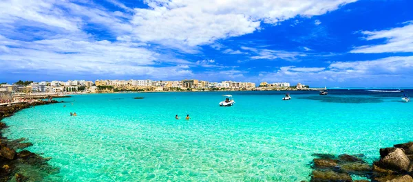 Otranto Bela Cidade Costeira Puglia Com Mar Azul Turquesa Vista — Fotografia de Stock