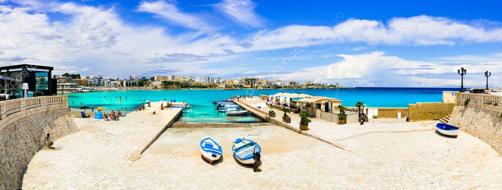 Italian summmer holidays - Otranto downdown with crystal turquoise sea,Puglia.