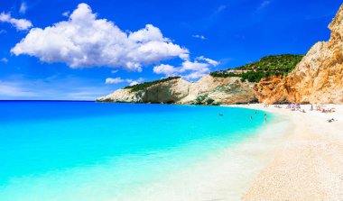 Eşsiz doğa ve muhteşem plaj Lefkada Porto Katsiki. İyonya, Yunanistan.