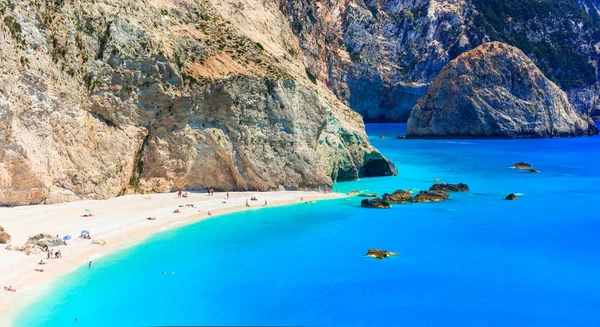 希腊最美丽的海滩之一 波尔图 Katsiki 在莱夫卡达岛 — 图库照片