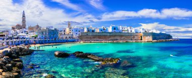 Beautiful white town Monopoli in Puglia with turquoise sea. Italy. clipart
