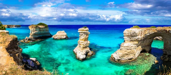 Природные Достопримечательности Лучшие Пляжи Апулии Торре Сан Андреа Италия — стоковое фото
