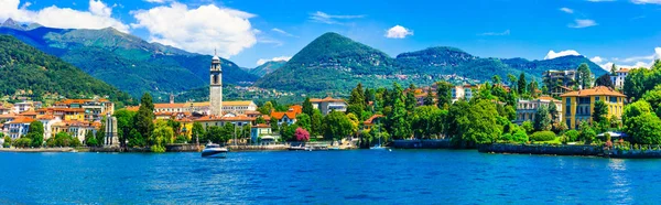风景秀丽的湖湖畔 景色迷人的小镇 Pallanza 北部意大利 — 图库照片