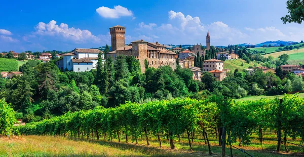 Prachtige Levizzano Dorp Weergave Met Oude Kasteel Wijngaarden Emilia Romagna — Stockfoto