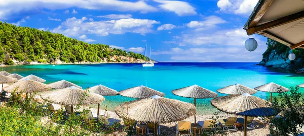 Alonissos 美丽的有组织的海滩粟丘疹与绿松石海 — 图库照片
