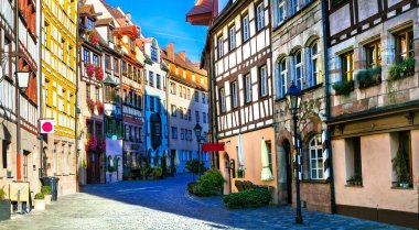Traditional half-timbered houses in old town of Nurnberg. Travel in Germany. clipart