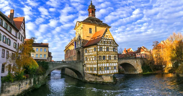 班贝格的美丽的地方在巴伐利亚 与老城区的看法 — 图库照片