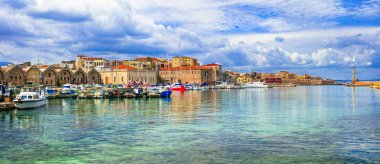 Beautiful Greece series - panorama of picturesque old town Chania,Crete island. clipart
