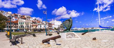 Yunanistan, popüler Skopelos Island. Eski liman. Sporades