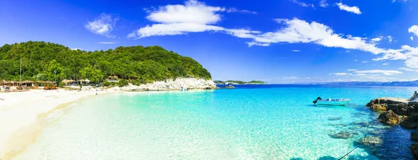 Melhores Praias Grécia Praia Vrika Com Mar Azul Turquesa Cristalina — Fotografia de Stock