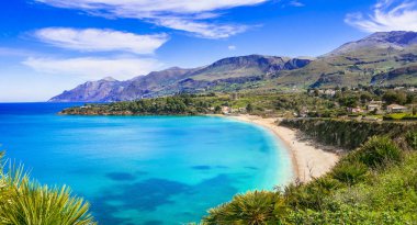 Güzel Scopello plaj, panoramik, Sicilya, İtalya.