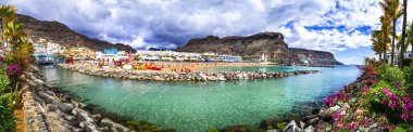 Gran Canaria tatil - güzel Puerto de Mogan, panoramik, İspanya.