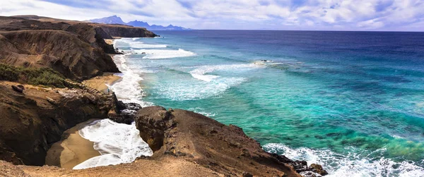 Vahşi Güzellik Fuerteventura Bozulmamış Plajlar Pared Masmavi Deniz Dağlar Kanarya — Stok fotoğraf