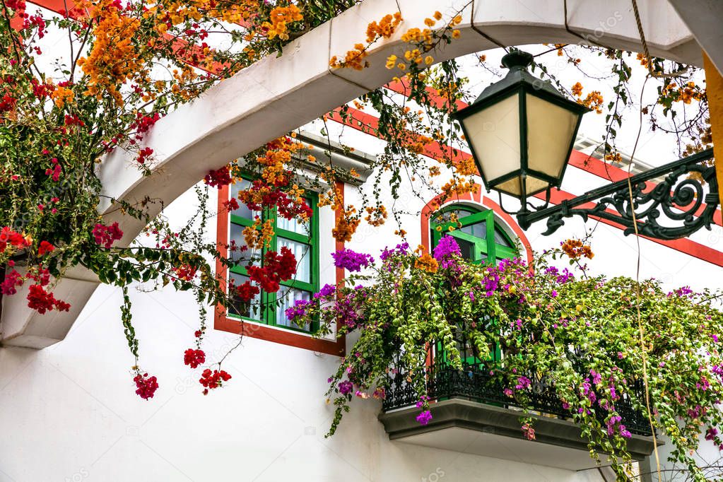 Charming floral decorated streets of Puerto de Mogan in Gran Canaria.Spain.