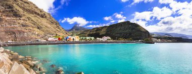 Kanarya Adaları - La Palma, Puerto de Tazacorte, panoramik doğal güzelliği. İspanya