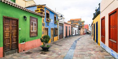 colorful streets and traditional architecture of La Palma island. Canary islands of Spain clipart