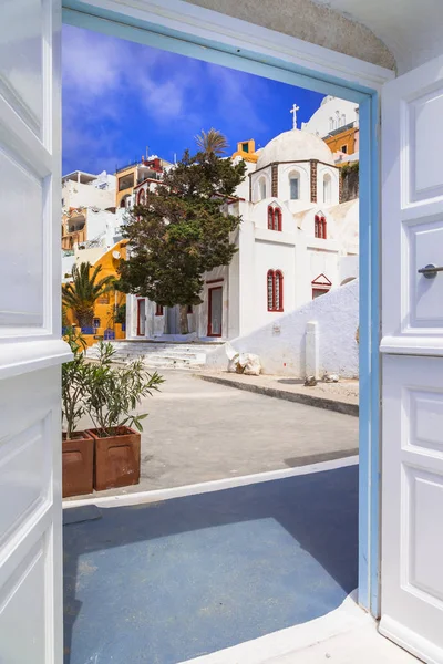 그리스의 Streetes입니다. 산 토 리 니 섬, 키클라데스 건축 세부 사항. — 스톡 사진