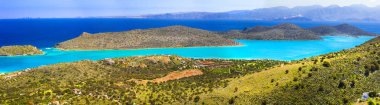 Doğal Doğa ve güzel Girit Denizi Adası. Spinalonga adasının görünümü.