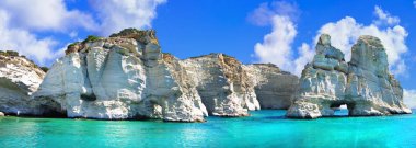 Turquoise sea and unique rocks,Milos island,Greece clipart