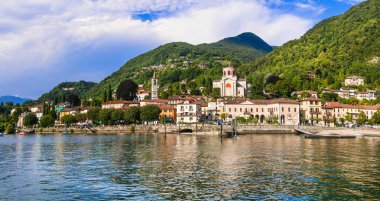 İtalya Güzel göller - doğal Lago Maggiore, Laveno-Mombello köy