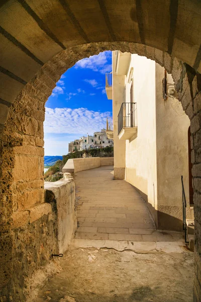 Authentieke steden van Puglia-Vieste kustplaats met smalle straatjes — Stockfoto