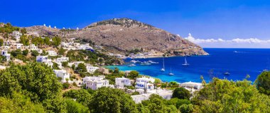 Güzel Leros Adası manzarası. Dodekanese, Yunanistan