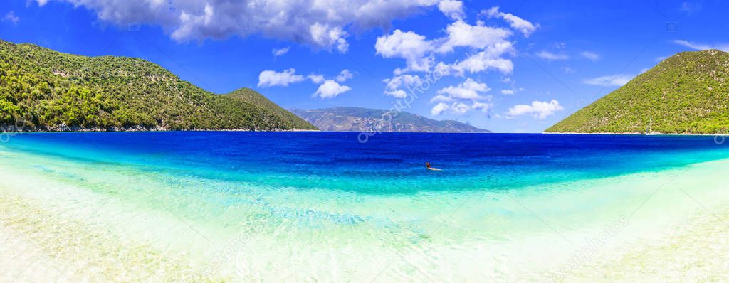 Best beaches of Kefalonia - Antisamos with turquoise waters and mountains,Greece.