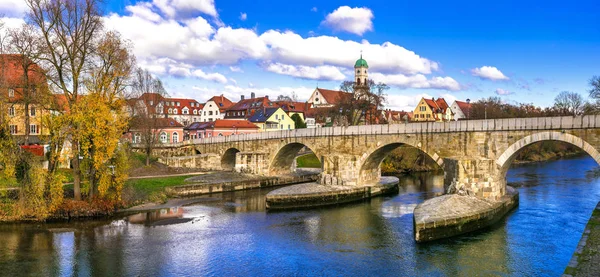 Gyönyörű városok Németország-festői Regensburg a Duna felett, Bajorország — Stock Fotó