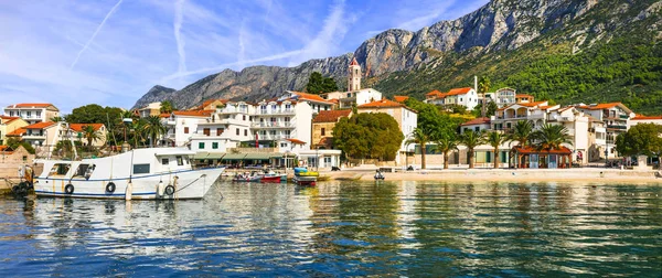 Landschappelijke Adriatische kust van Kroatië - pittoresk dorp Gradac, panoramisch uitzicht. — Stockfoto
