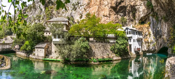 Blagaj Tekija: Beautiful Monastery Under A Cliff. Landmarks of Bosnia and Herzegovina. — Stock Photo, Image