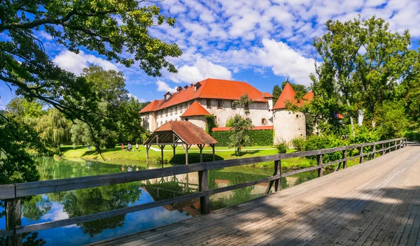 Castillo de cuento de hadas en la isla medieval Grad Otocec en el río Krka, Eslovenia . —  Fotos de Stock