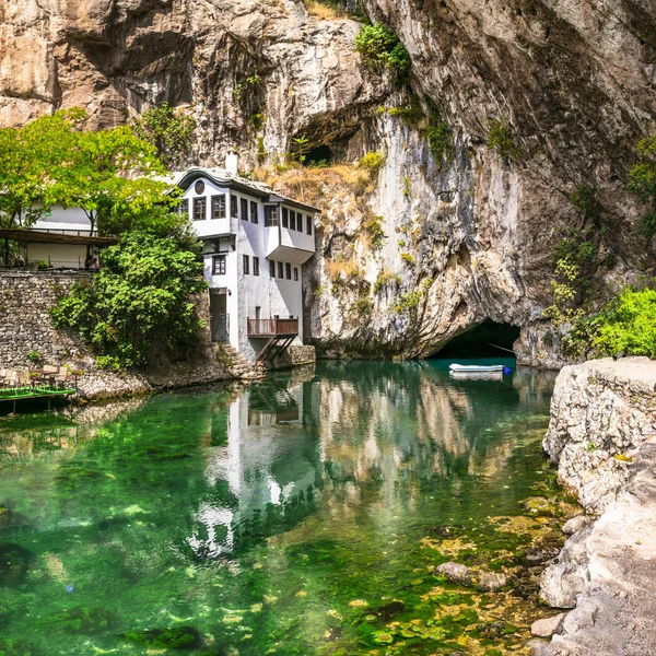 Blagaj Tekija: Beautiful Monastery Under A Cliff. Landmarks of Bosnia and Herzegovina. — Stock Photo, Image