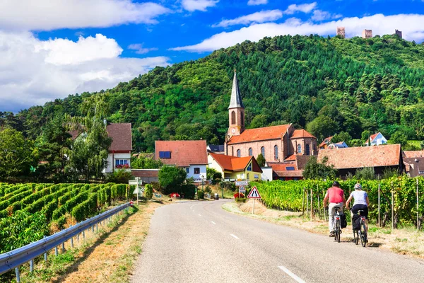 Malerische Landschaft Elsass Berühmte Weinstraße Frankreich Husseren Les Chateaux Village — Stockfoto