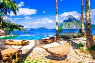 Tropik tatiller. El Nido 'nun cennet adaları. Palawan, Filipinler.