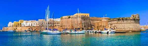 Puglia Sur Italia Panorama Hermosa Ciudad Medieval Costera Gallipoli Vista — Foto de Stock