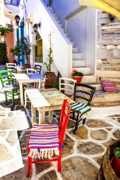 Traditional Street Taverns Bars Naxos Island Cycades Greece — Stock Photo, Image