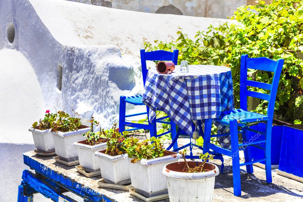 Traditional  street restaurants (taverns) of Greece. Naxos, Cycades.